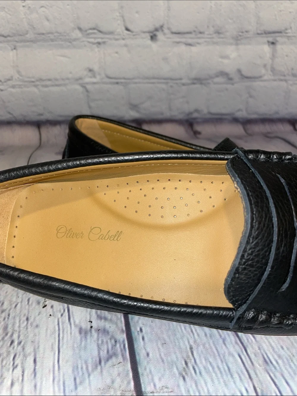 Oliver Cabell Black Leather Penny Driving Loafers with Tan Insole Sz 37